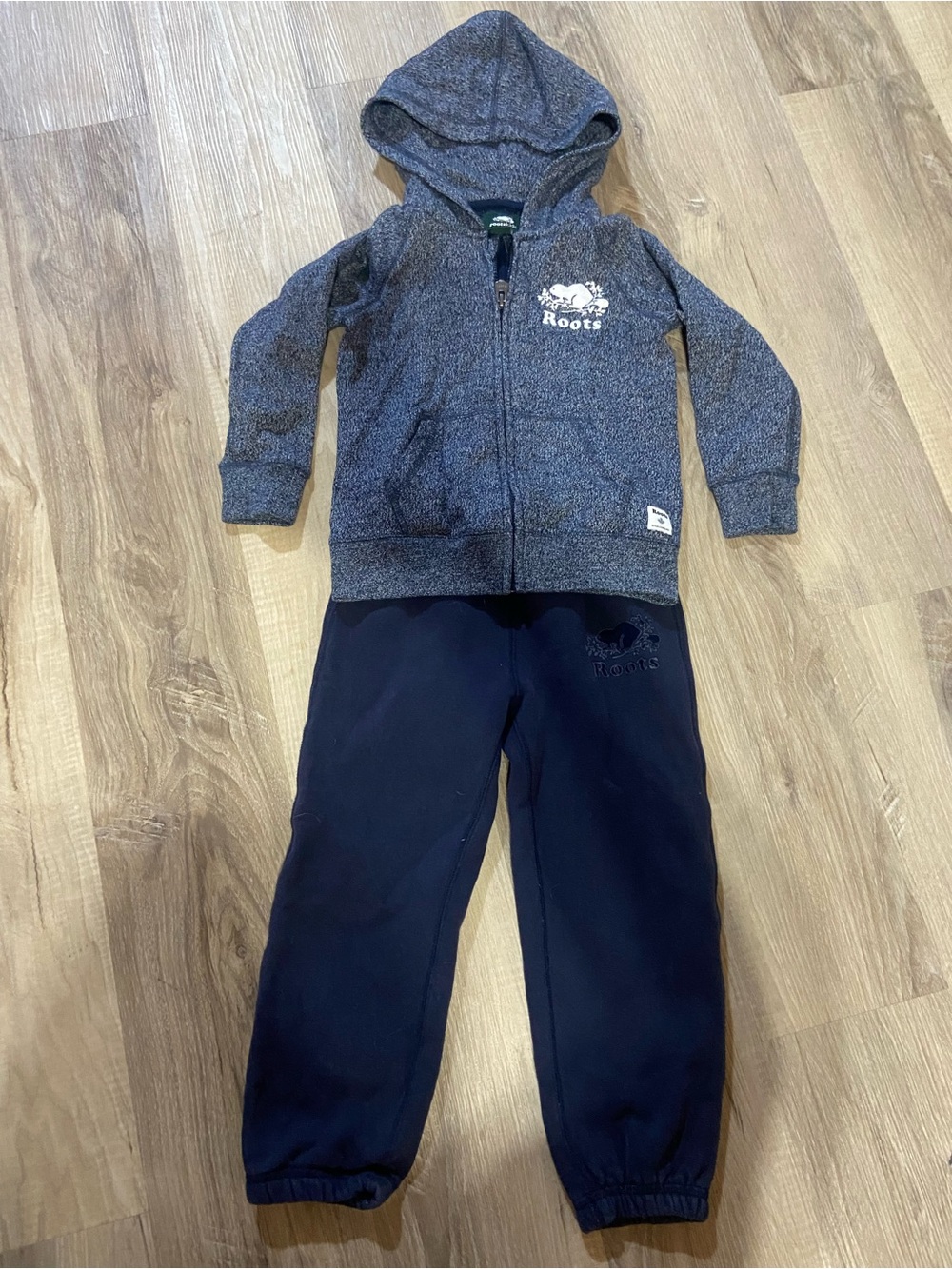 Roots Kids Heather Gray Zip Hoodie & Navy Sweatpants Set